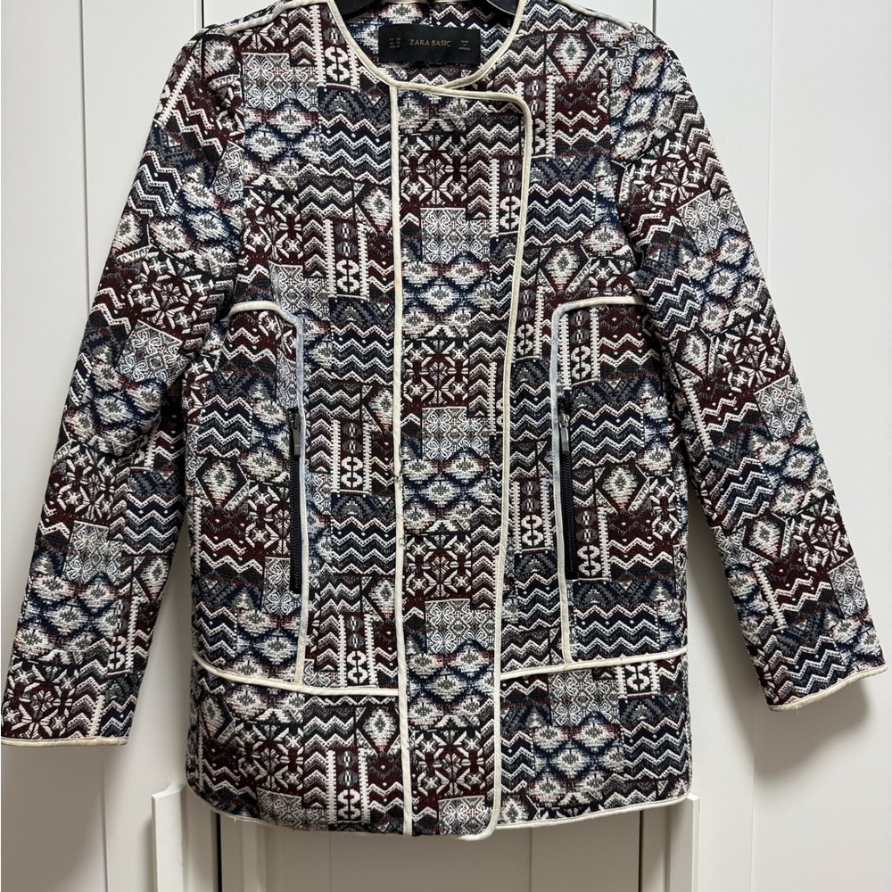 Zara Women's Geometric Pattern Jacket - Red, Blue, White